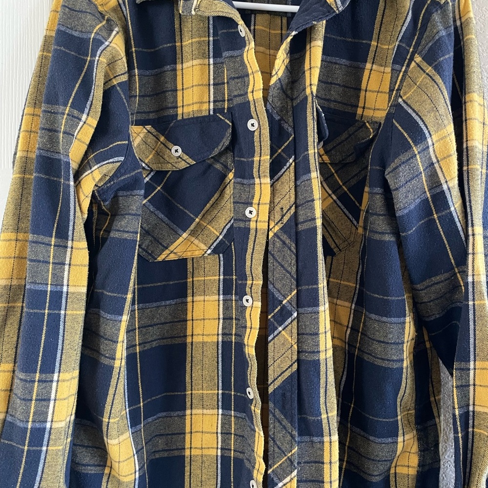 Yellow and Blue Plaid Button-Up flannel